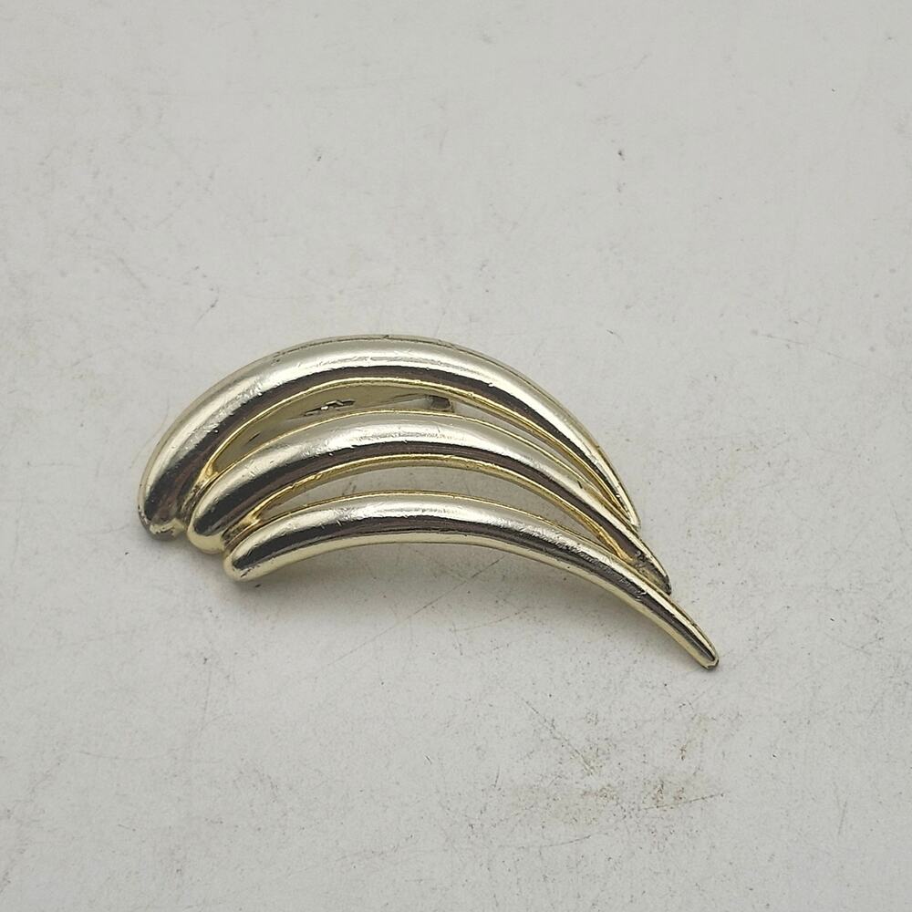 Piscitelli Gold Tone Modernist Curved Wave Lines Brooch Pin Signed USA Vintage